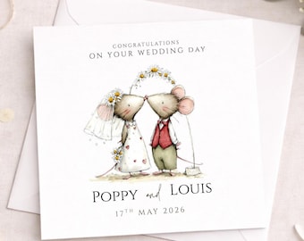 Bride & Groom Mouse Wedding Card | Cute Wedding Card | Couple Card | Wedding Card With Name | Personalised Wedding Card | Keepsake Gift Card