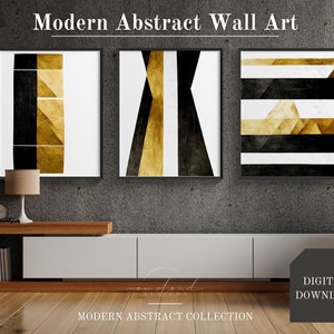 Modern Abstract Printable Wall Art | Black and Gold Abstract Geometric ...