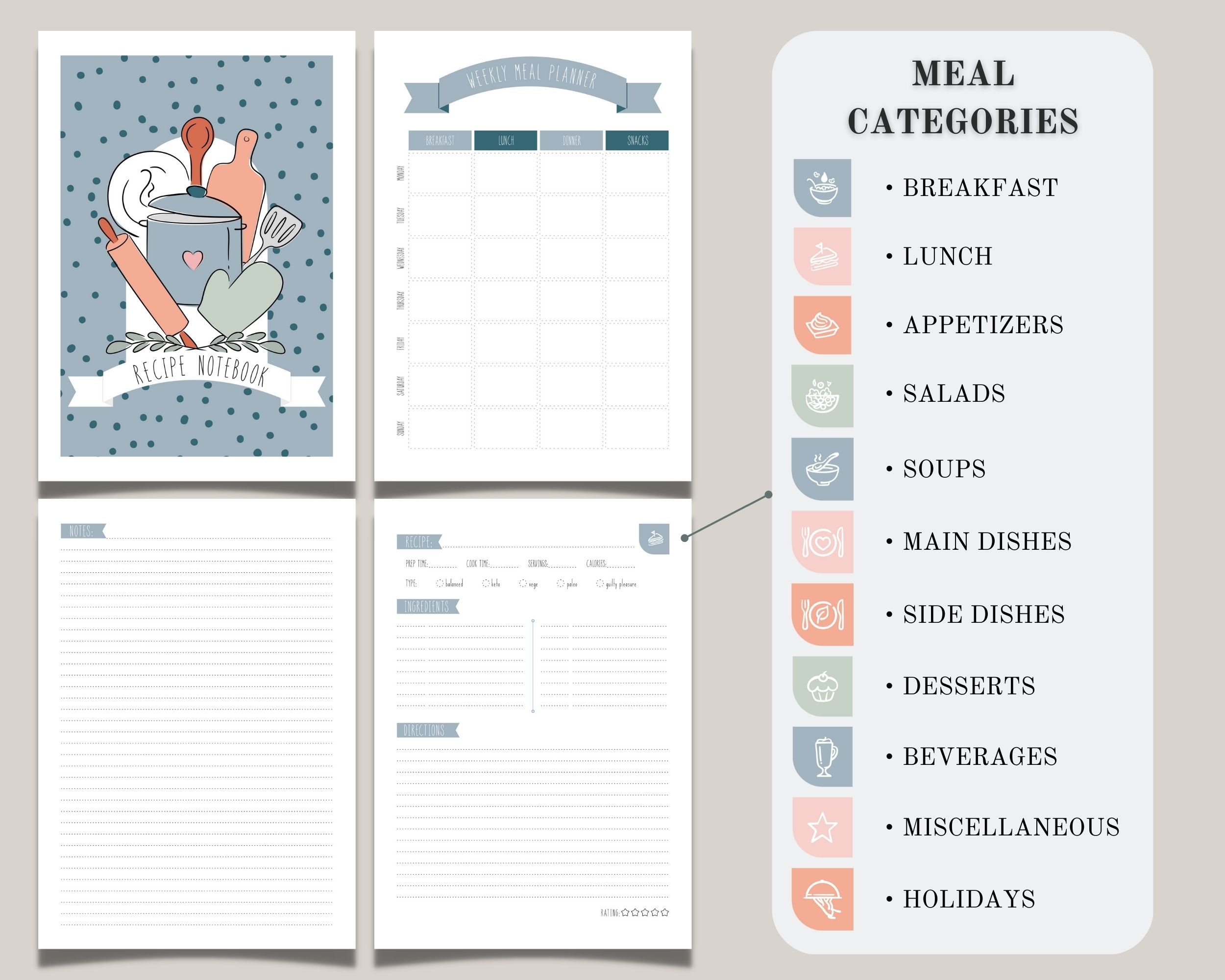 Cookery Notebook Recipe Notebook | Printable Cooking Notebook | Printable Recipes Book ...