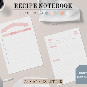 Recipe Notebook | Printable Cooking Notebook | Printable Recipes Book | Digital Download Recipe Notebook