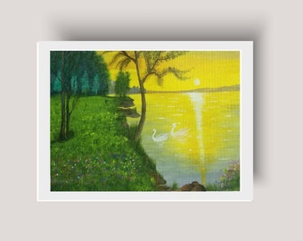 Lake view Acrylic Painting - Modern Wall Art - Acrylic on canvas - Canvas Art - Size - 10 x 12 inches