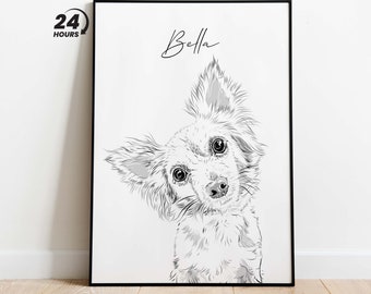 Pet Drawing Custom Portrait - Dog Portrait - Cat Portrait - Portrait from Photo - Line Art Drawing - Pet Memorial Gift - Pet Art Print