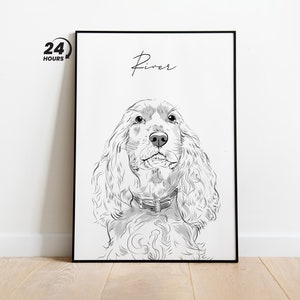 Line Art Pet Portrait From Photo, Custom Drawing Pet Memorial Gift, Dog Portrait, Personalized Gift, Digital Drawing, Sketches Pets Art