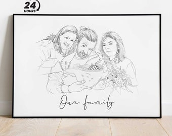 Family Portrait from Photo, Personalized Line Art, Custom Friend Line Drawing, Best Friend Gift, Christmas Gift, Minimalist Portrait