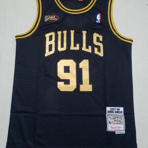 Chicago Bulls #91 Dennis Rodman Black With Bulls Throwback
