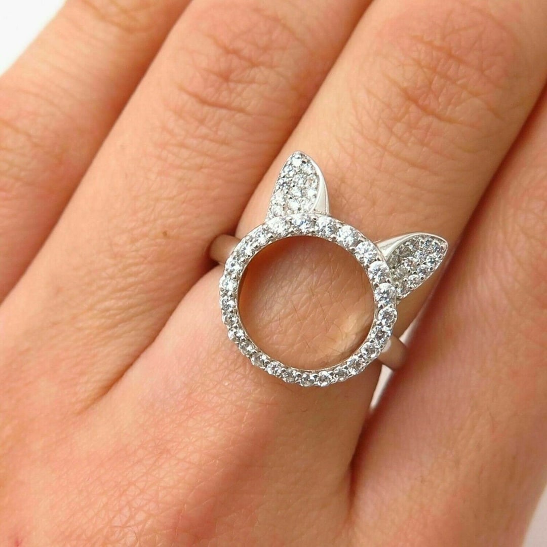 Mickey Mouse Ring, Fancy New Style Ring, Baby Girl Ring, 14K White Gold