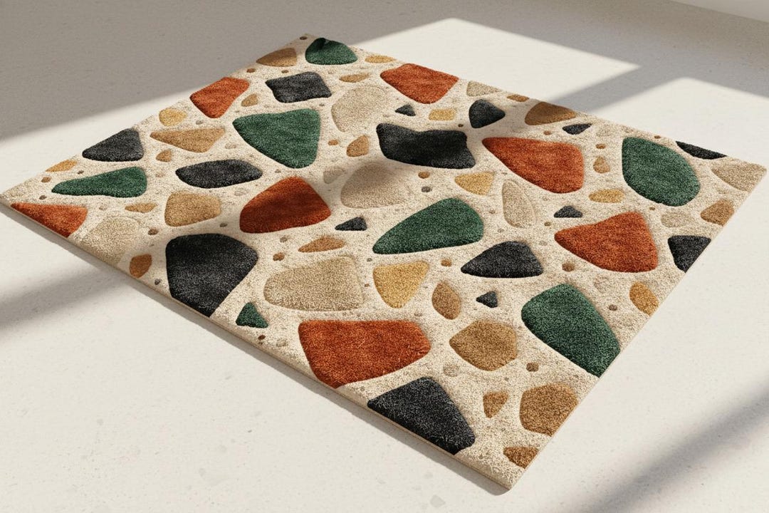 Terrazo Rug Hand Tuft Tufted Rug Abstract Wool Area Rug, Modern Terrazzo Design ...