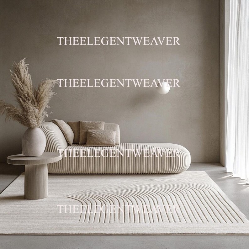 Luxury Hand-tufted Beige Rug With 3D Carved Wave Pattern for Modern ...