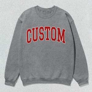 Custom Sweatshirt Personalized Collegiate Crewneck Sweater Unisex Red White