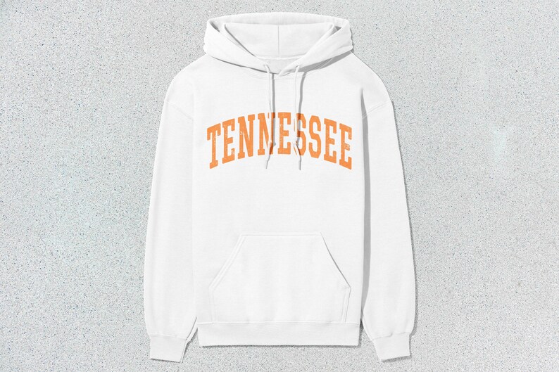 May include: White hooded sweatshirt with the word "TENNESSEE" printed in orange on the front.