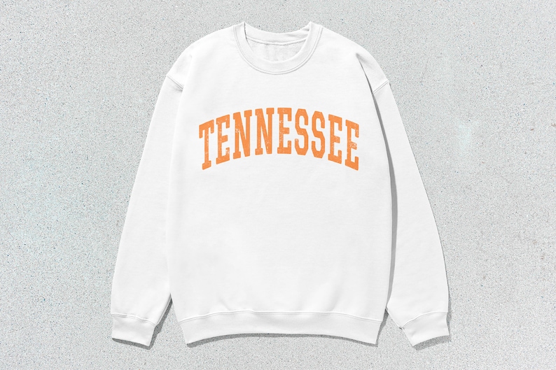 Tennessee Sweatshirt Collegiate Crewneck Sweater Unisex Orange Distressed White