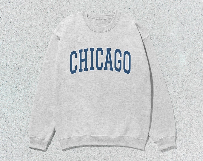 Chicago Sweatshirt Collegiate Crewneck Sweater Unisex Navy