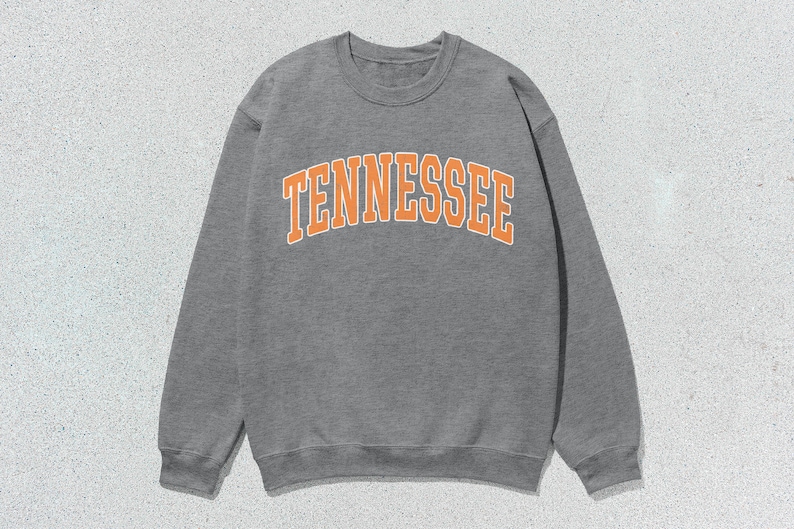 Tennessee Sweatshirt Collegiate Crewneck Sweater Unisex Orange Distressed Sport Grey
