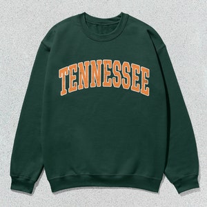 Tennessee Sweatshirt Collegiate Crewneck Sweater Unisex Orange Distressed Forest Green
