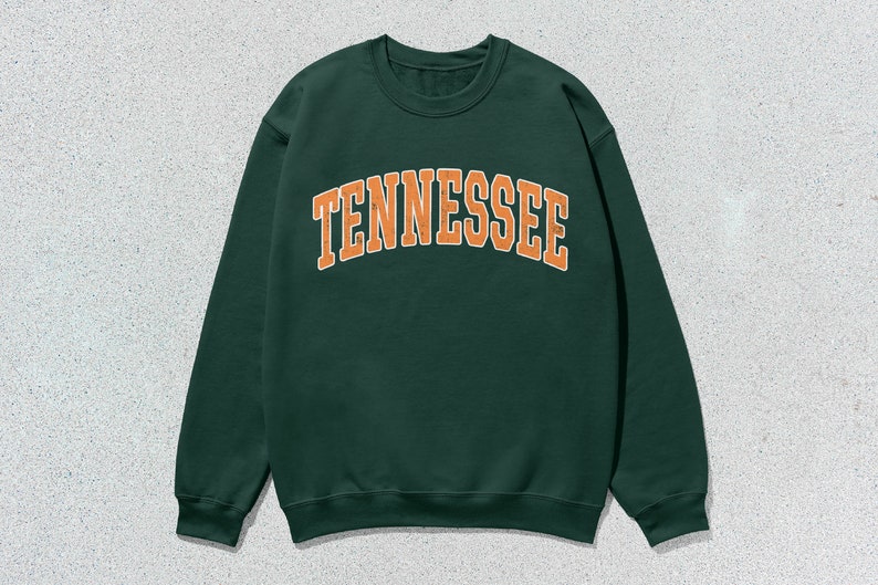 Tennessee Sweatshirt Collegiate Crewneck Sweater Unisex Orange Distressed Forest Green