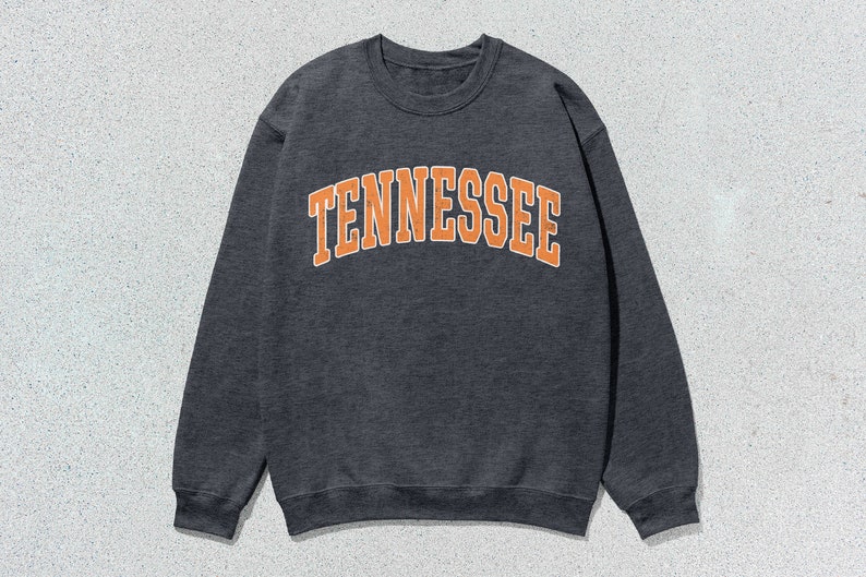 Tennessee Sweatshirt Collegiate Crewneck Sweater Unisex Orange Distressed Dark Heather