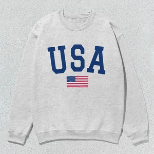 USA Sweatshirt Flag of the United States Collegiate Crewneck Sweater Unisex Navy