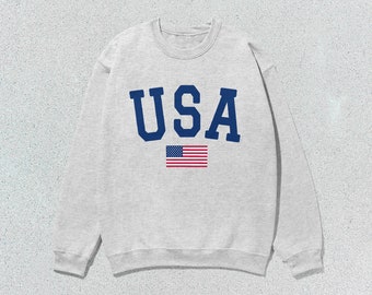 USA Sweatshirt Flag of the United States Collegiate Crewneck Sweater Unisex Navy