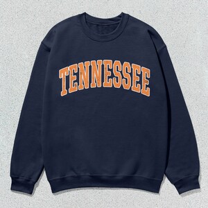 Tennessee Sweatshirt Collegiate Crewneck Sweater Unisex Orange Distressed Navy