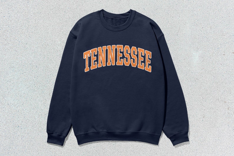 Tennessee Sweatshirt Collegiate Crewneck Sweater Unisex Orange Distressed Navy