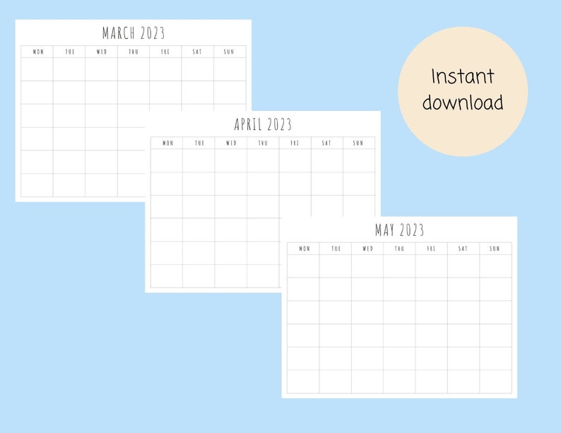 Printable 13 Month BASIC Calendar / Download and Print / Etsy