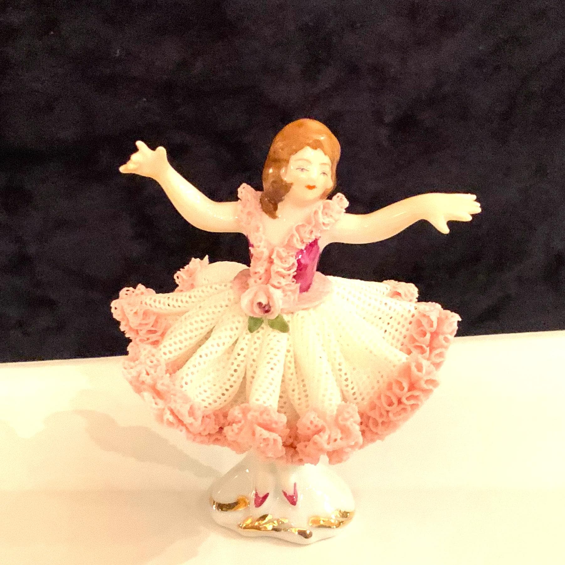 VERY RARE Saxon Dresden lace porcelain ballerina 7.5 Karl Klette Germany Kups 1960s new signed