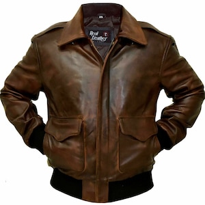 Mens Handmade A-2 G-1 Aviator Flight Bomber Men's Distressed Brown Leather Jacket, valentines day gift