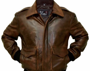 Mens Handmade A-2 G-1 Aviator Flight Bomber Men's Distressed Brown Leather Jacket, valentines day gift