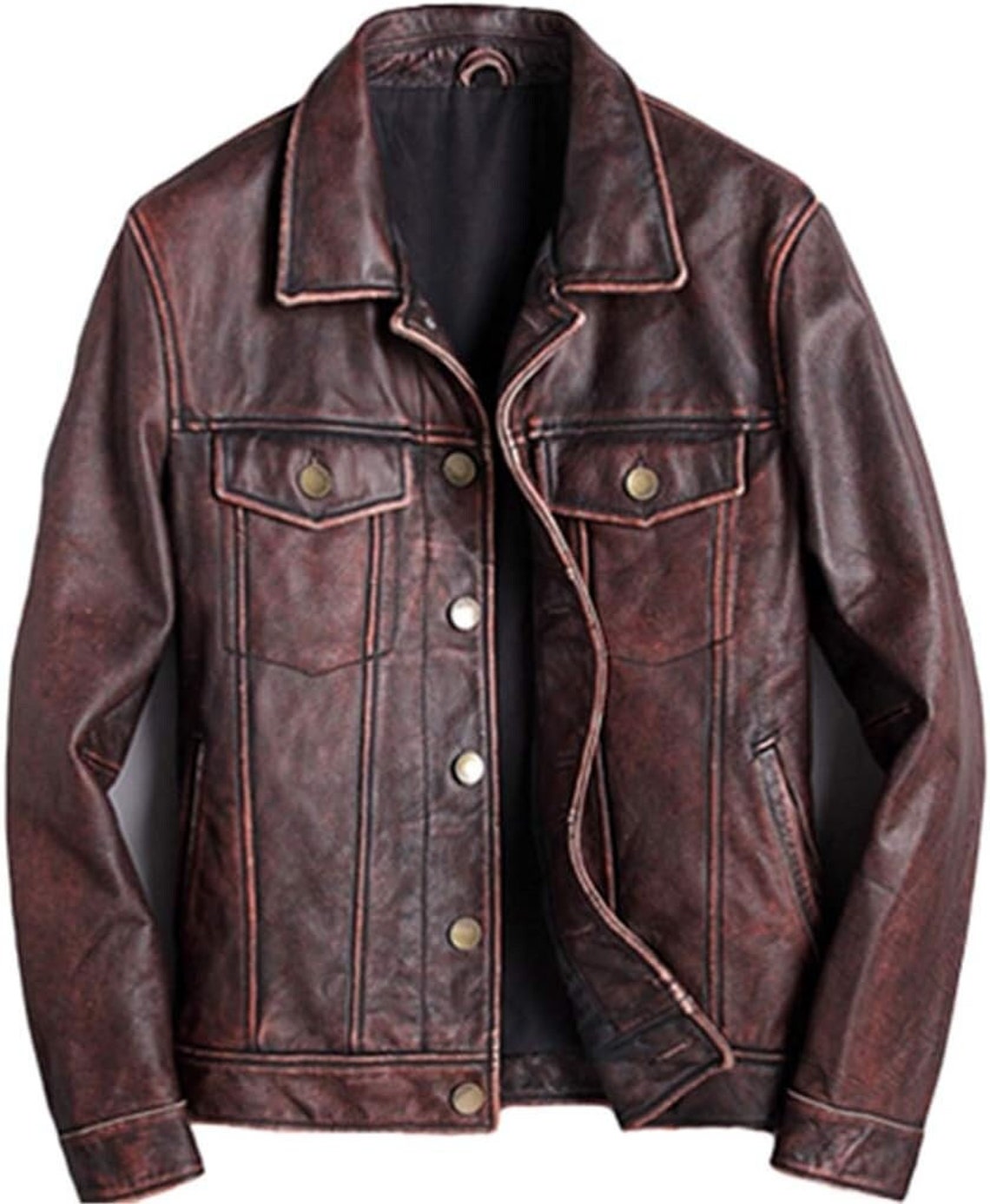 Mens Distressed Brown Leather Jacket, Vintage Waxed Motorcycle Biker ...
