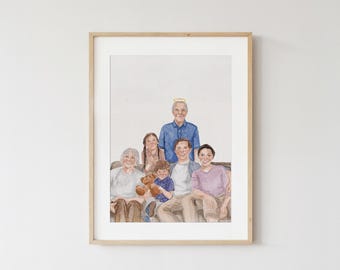 Custom Watercolor Family Portrait: Hand-Painted Memorial Gift, Combine Photos, Gift for Christmas