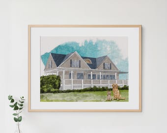 Custom Watercolor House Portrait: Painting from Photo, Personalized First Home Gift, Hand-Painted