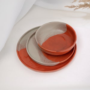 Ceramic Dinnerware Set, 3 Piece Handmade Pottery Plates And Bowls, New Home Gift, Modern Ceramic Dish Set, Gift For Wedding / Anniversary
