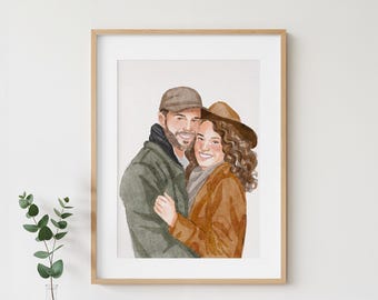 Custom Watercolor Portrait: Anniversary Gift for Couples, Original Painting from Photo