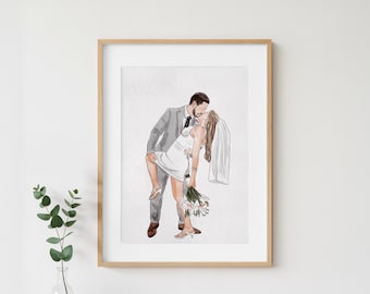 Hand-Painted Custom Watercolor Portrait, Wedding Anniversary Gift, Painting from Photo