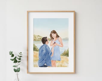 Hand-Painted Watercolor Couple Portrait: Custom Engagement Gift, Personalized Painting From Photo