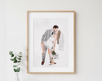 Custom Watercolor Couple Portrait, Anniversary Gift for Girlfriend, Hand-Painted