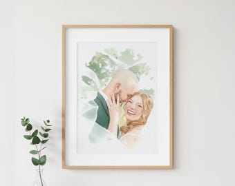 Custom Watercolor Couple Portrait: Gift for Husband, Personalized Painting from Photo, Hand-Painted