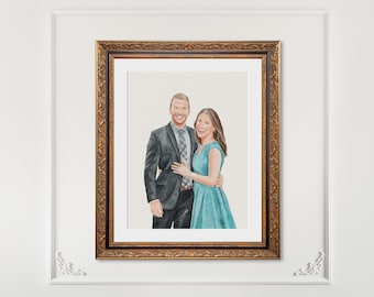 Hand-Painted Custom Watercolor Couple Portrait: Engagement Gift, Wedding Anniversary Gift, Painting from Photo