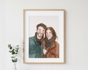 Hand-Painted Custom Watercolor Portrait, Couple Painting From Photo, Gift for Husband