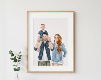 Ritratto di famiglia personalizzato ad acquerello, dipinto a mano da una foto, regalo di Natale