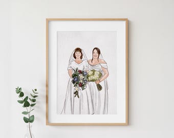 Hand-Painted Watercolor Generational Wedding Portrait, Mother of Bride Gift