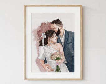 Custom Watercolor Portrait from Photo, Hand-Painted Wedding Anniversary Gift