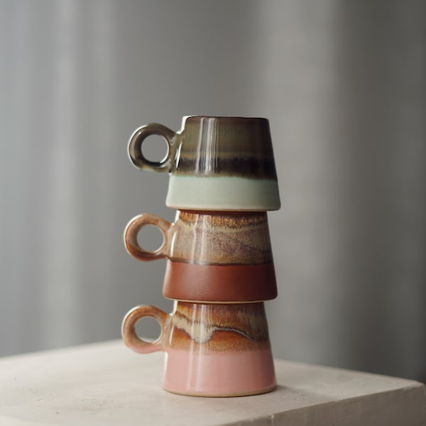 Keramik Espressotasse, Steinzeug Becher, handgemachte Espressotasse Set, Geschenk für Kaffeeliebhaber, Kaffeetasse, Weihnachtsgeschenk, Housewarming Geschenk