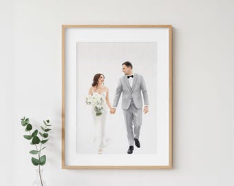 Custom Watercolor Wedding Portrait, Gift for First Anniversary, Couple Painting From Photo, Hand-Painted