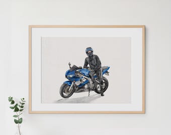 Custom Watercolor Motorcycle Portrait: Hand-Painted Car Painting from Photo, Gift for Boyfriend