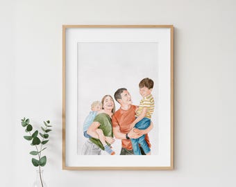 Hand-Painted Watercolor Family Portrait: Personalized Christmas Gift