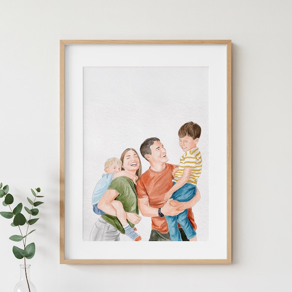 Handgemaltes Aquarell Familienporträt: Personalisiertes Weihnachtsgeschenk