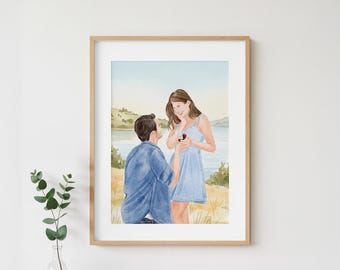 Custom Hand-Painted Watercolor Painting, Couple Portrait from Photo, Gift for Engagement
