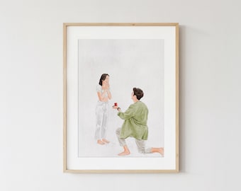 Hand-Painted Watercolor Couple Proposal Portrait: Personalized Engagement Gift, Painting from Photo