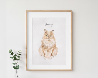 Custom Watercolor Cat Portrait: Pet Memorial Gift, Hand-Painted Pet Painting from Photo